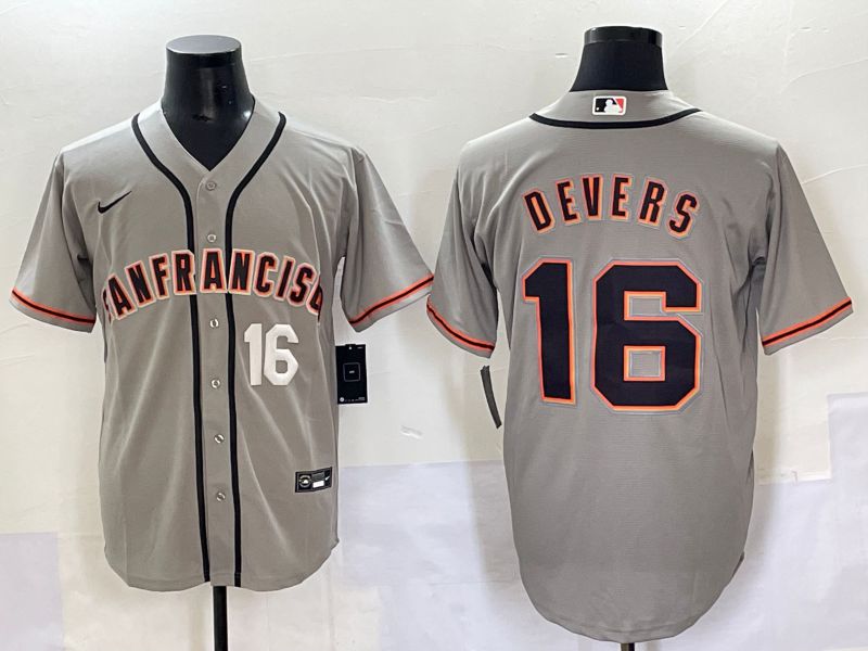 Men 2025 San Francisco Giants 16 Devers Grey Game Nike MLB Jersey style 44